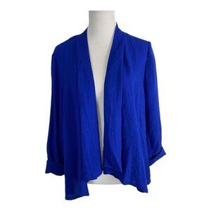 Chicos Womens Jacket Adult Size 2=Large Blue Open Front Long Sleeve Norm Core